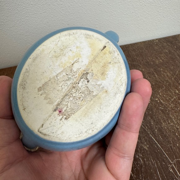 Vintage MCM Ceramic Light blue Slanted Sugar Bowl with handles - Picture 4 of 8